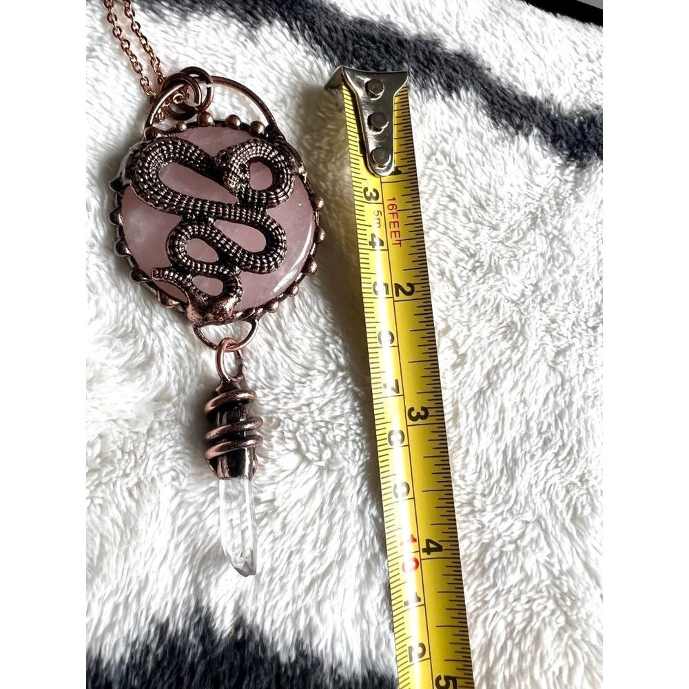 Divine LOVE Rose Quartz + CLear Quartz Point Serpent Snake Pendant Neckl… - Picture 4 of 6